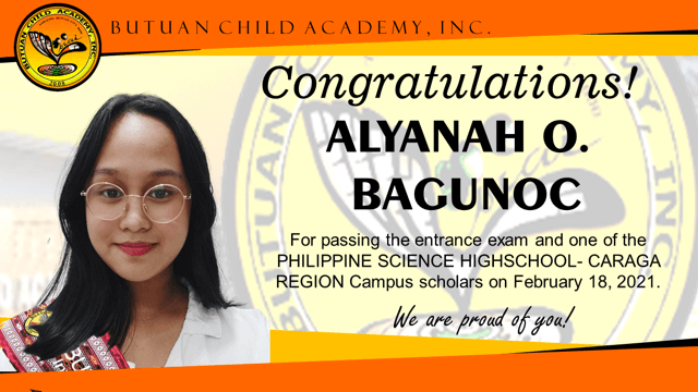 Congratulations Alyahah O. Bagunoc